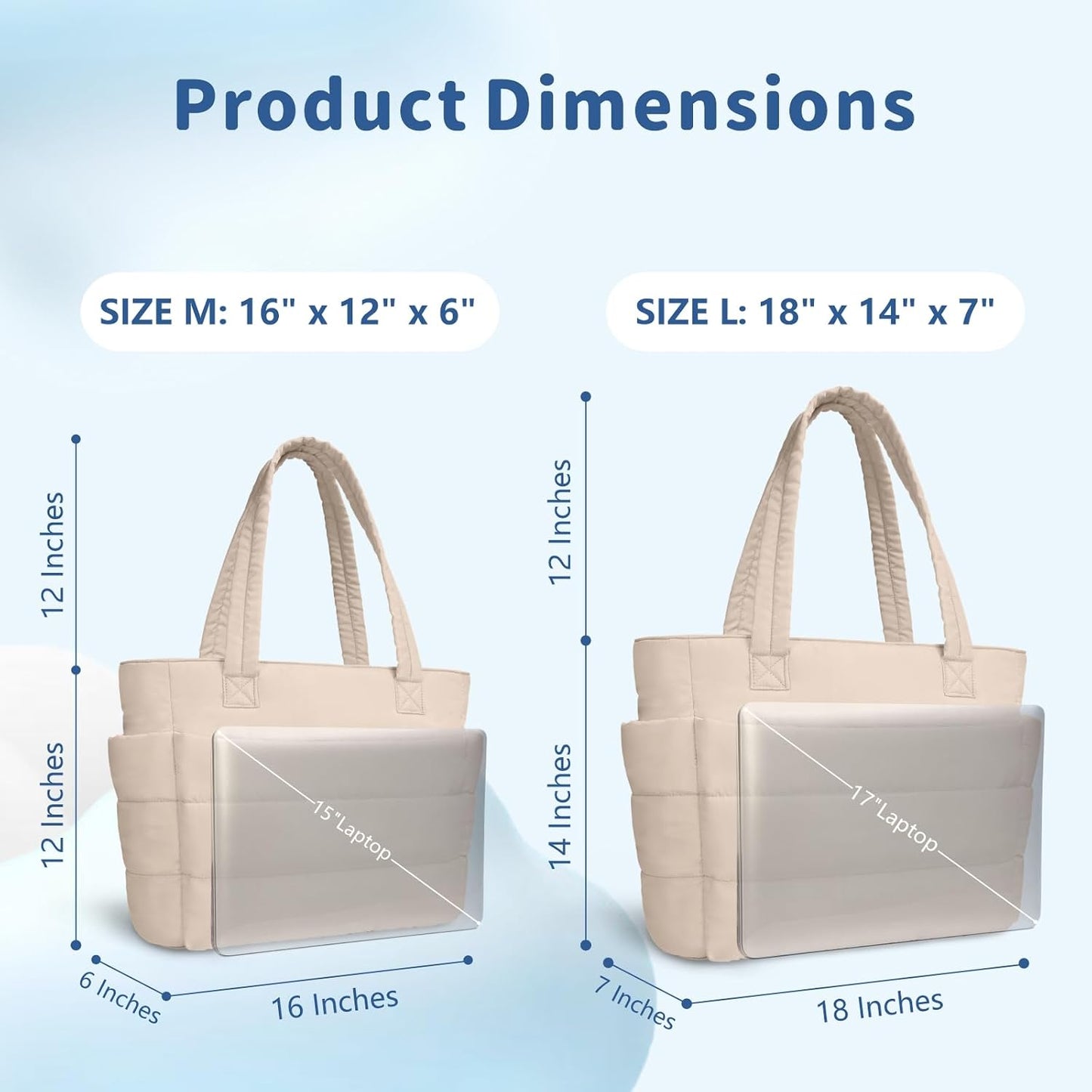 Puffer Tote Bag for Women, Lightweight Puffy Handbag with Compartments, Quilted Shoulder Bag for Work, Travel, Gym - Colors B