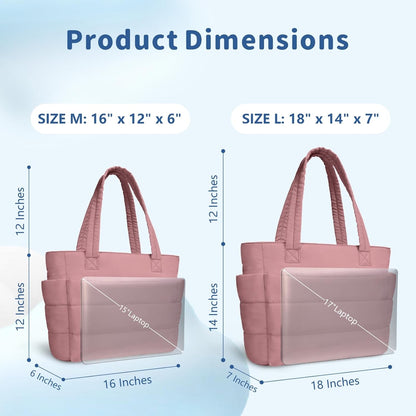 Puffer Tote Bag for Women, Lightweight Puffy Handbag with Compartments, Quilted Shoulder Bag for Work, Travel, Gym - Colors B