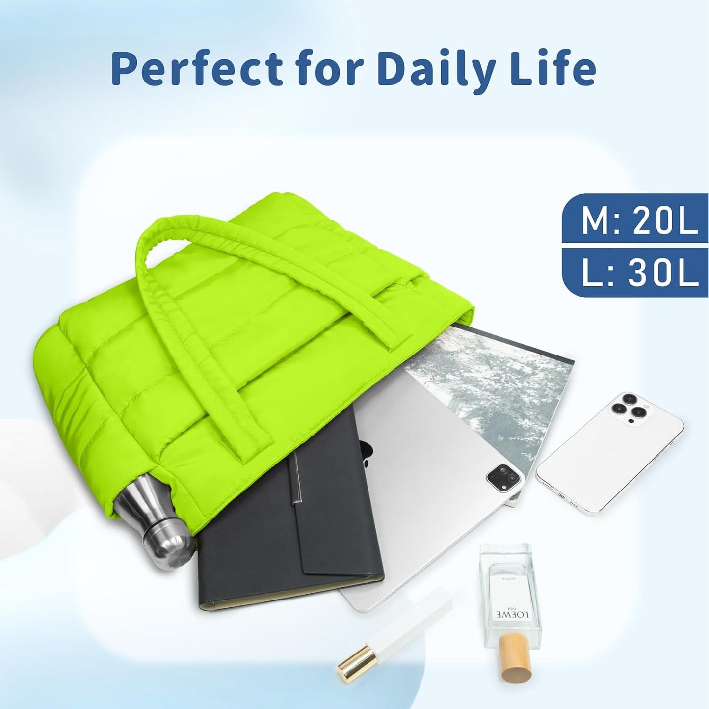 Puffer Tote Bag for Women, Lightweight Puffy Handbag with Compartments, Quilted Shoulder Bag for Work, Travel, Gym - Colors B