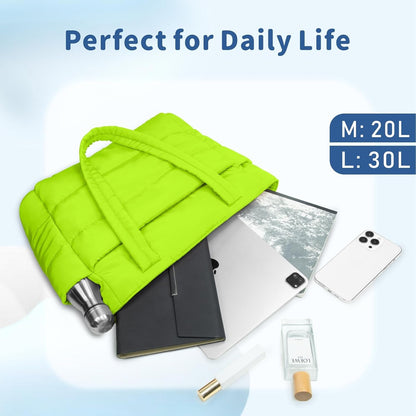 Puffer Tote Bag for Women, Lightweight Puffy Handbag with Compartments, Quilted Shoulder Bag for Work, Travel, Gym - Colors B