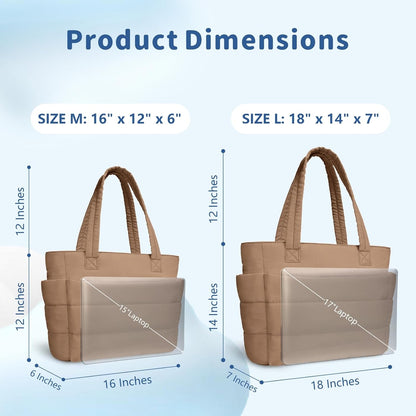 Puffer Tote Bag for Women, Lightweight Puffy Handbag with Compartments, Quilted Shoulder Bag for Work, Travel, Gym - Colors B