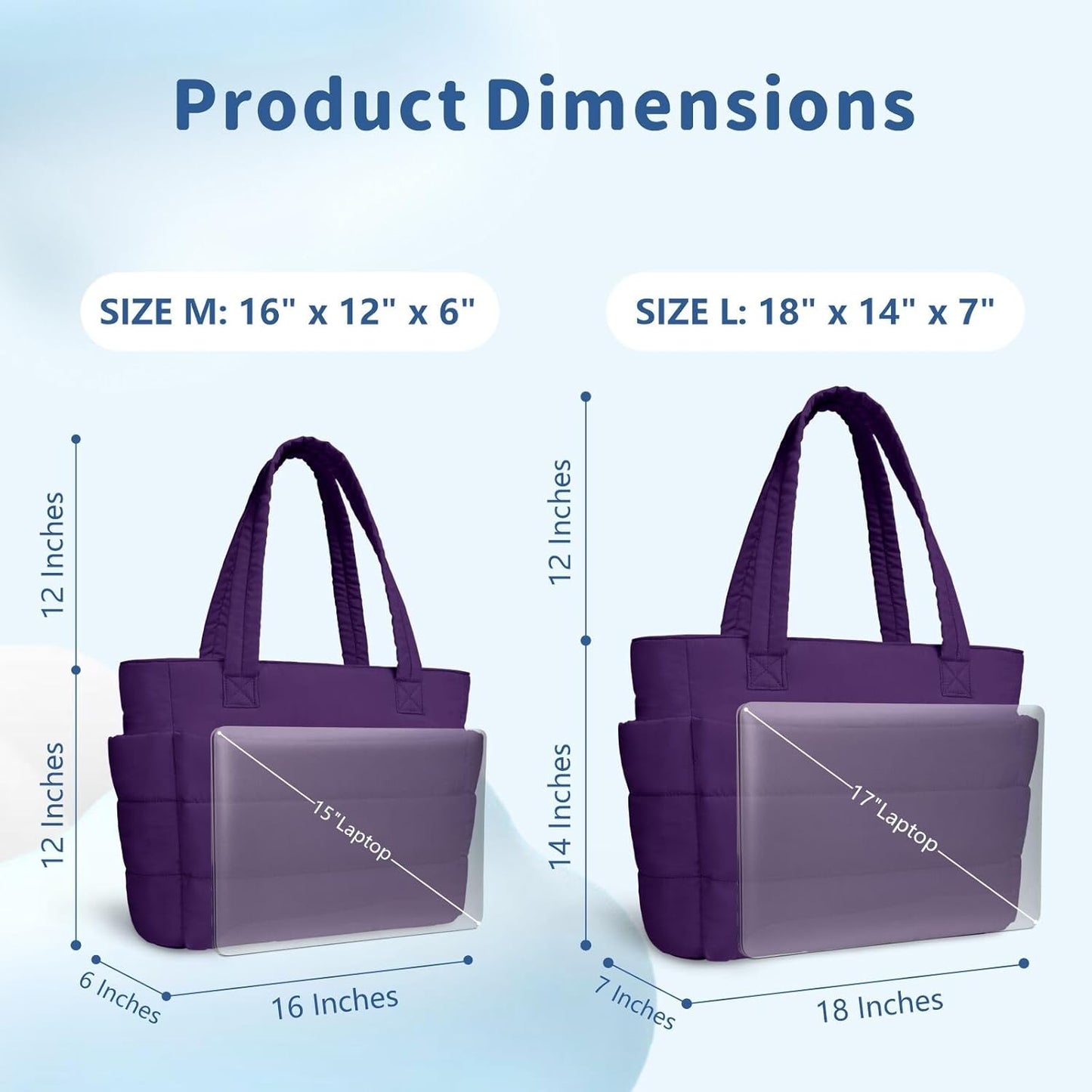 Puffer Tote Bag for Women, Lightweight Puffy Handbag with Compartments, Quilted Shoulder Bag for Work, Travel, Gym - Colors B