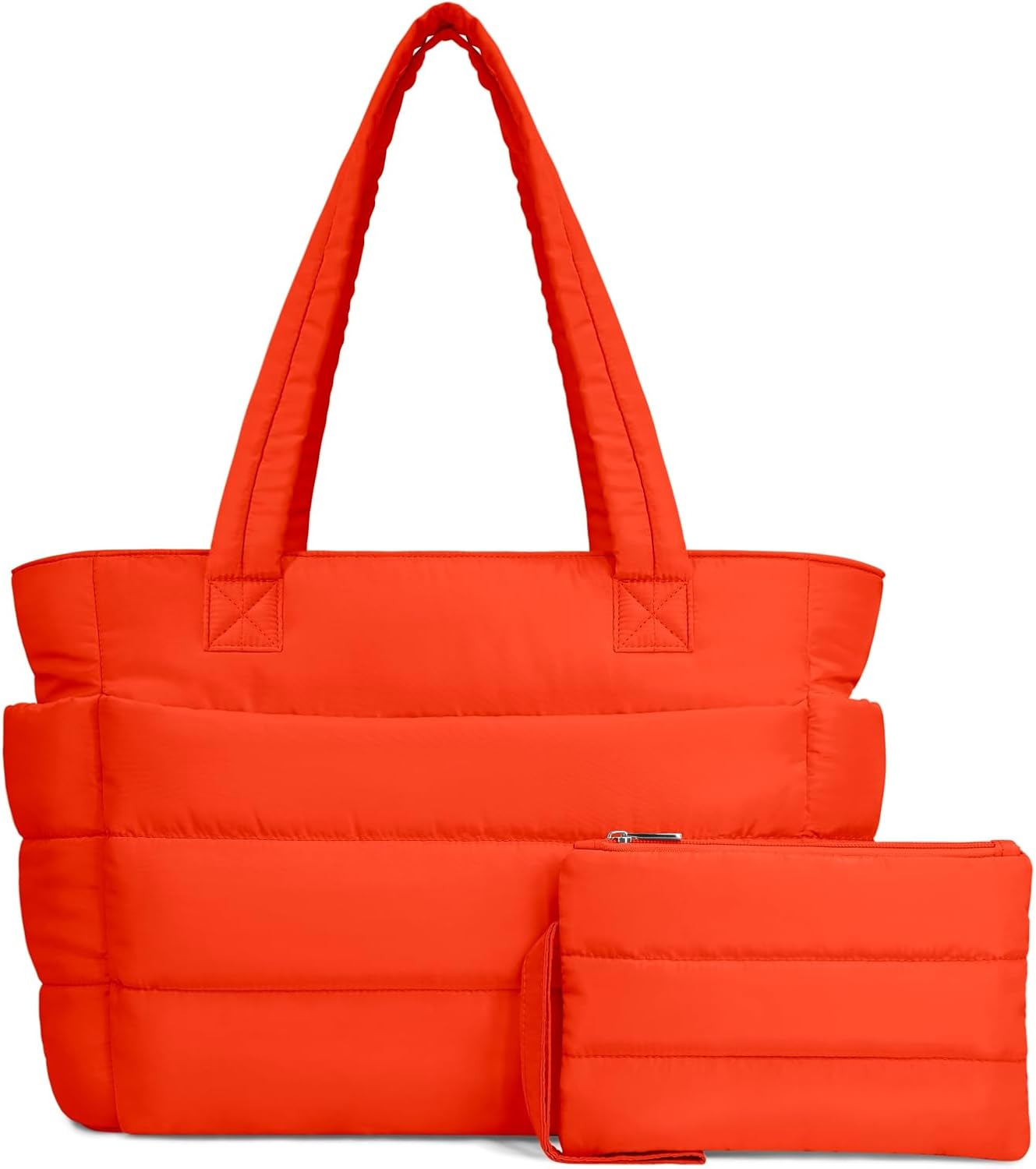 Puffer Tote Bag for Women, Lightweight Puffy Handbag with Compartments, Quilted Shoulder Bag for Work, Travel, Gym - Colors B