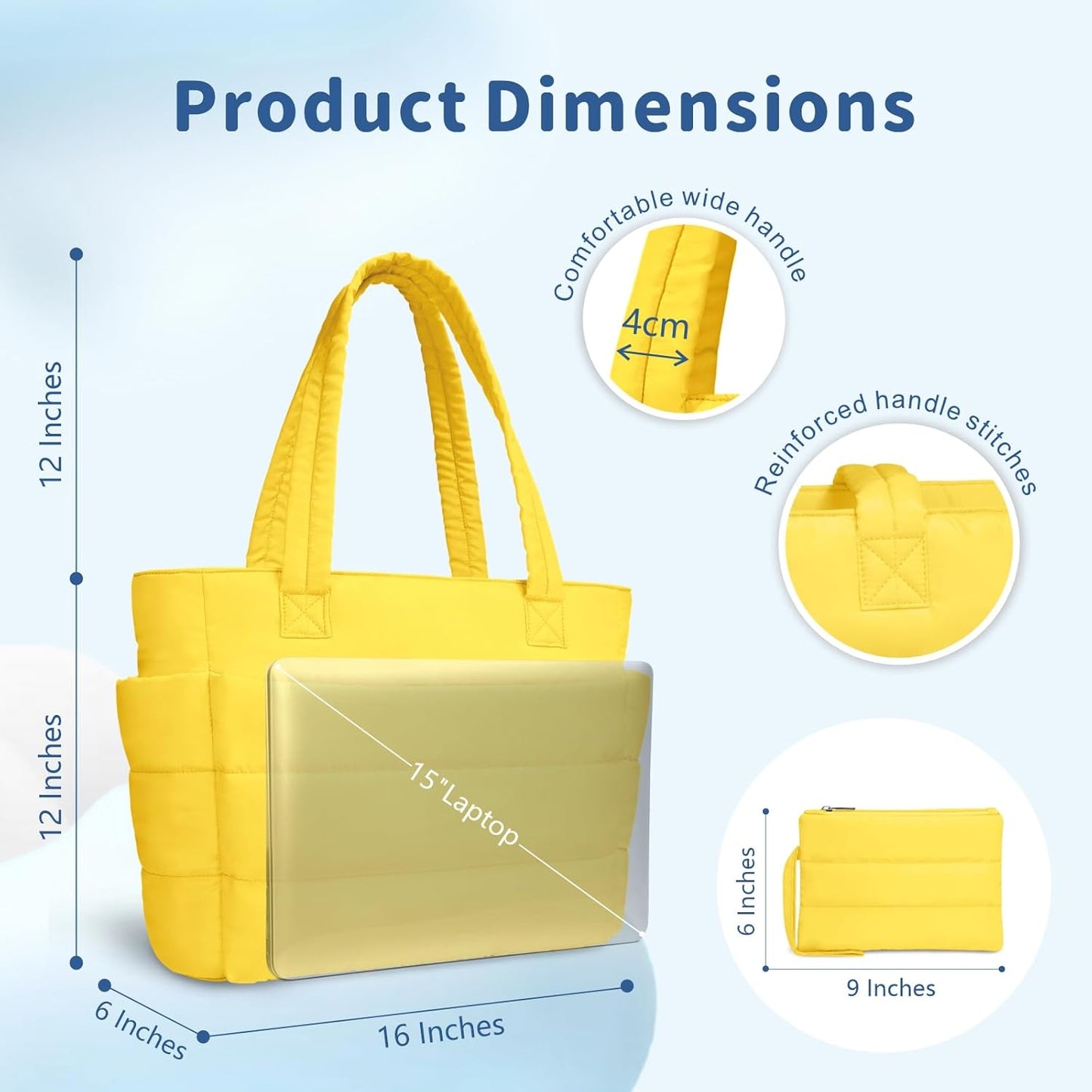 Puffer Tote Bag for Women, Lightweight Puffy Handbag with Compartments, Quilted Shoulder Bag for Work, Travel, Gym - Colors B