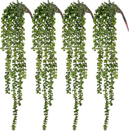 4pcs Fake Hanging Plants, String of Pearls Artificial Hanging Succulents Greenery Wall Backdrop Decor, Artificial Plants Indoor for Home Garden Outdoor Decoration
