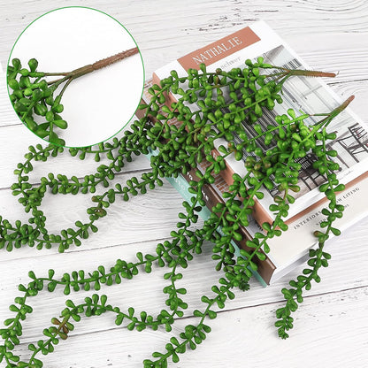 4pcs Fake Hanging Plants, String of Pearls Artificial Hanging Succulents Greenery Wall Backdrop Decor, Artificial Plants Indoor for Home Garden Outdoor Decoration