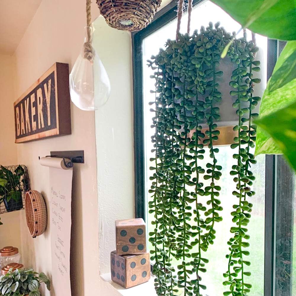4pcs Fake Hanging Plants, String of Pearls Artificial Hanging Succulents Greenery Wall Backdrop Decor, Artificial Plants Indoor for Home Garden Outdoor Decoration