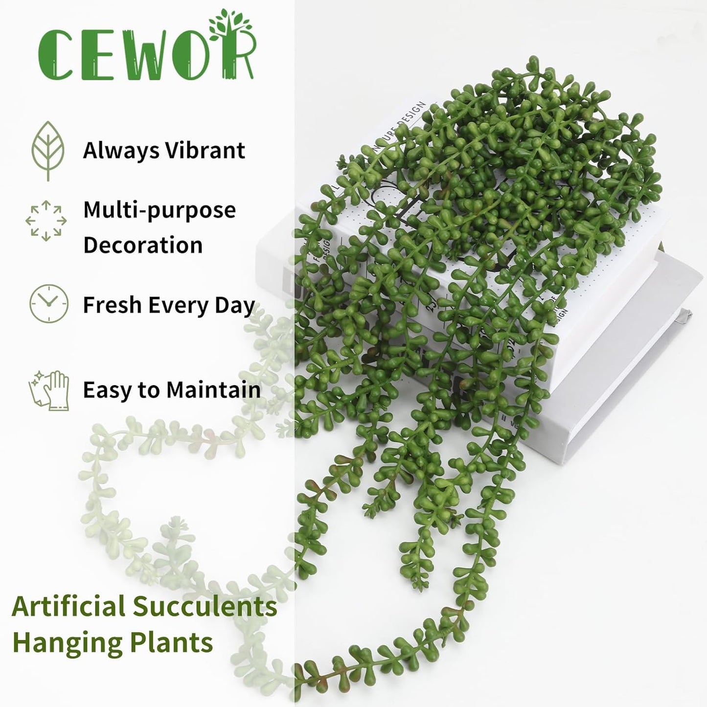 4pcs Fake Hanging Plants, String of Pearls Artificial Hanging Succulents Greenery Wall Backdrop Decor, Artificial Plants Indoor for Home Garden Outdoor Decoration