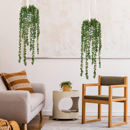 4pcs Fake Hanging Plants, String of Pearls Artificial Hanging Succulents Greenery Wall Backdrop Decor, Artificial Plants Indoor for Home Garden Outdoor Decoration