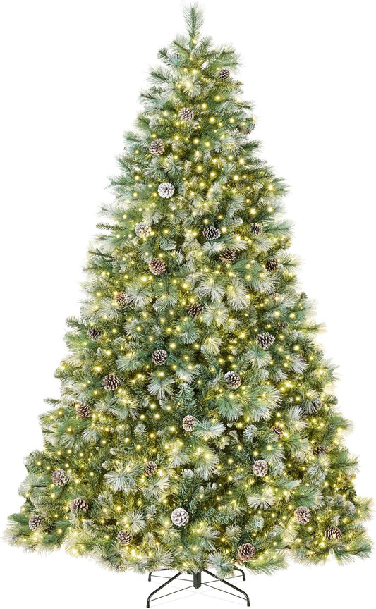7.5ft Pre-Lit Scotch Pine Christmas Tree, Premium Pre-Decorated Artificial Holiday Decor w/ 1,320 Branch Tips, 2-in-1 White and Multicolor LED Lights, Cordless Setup
