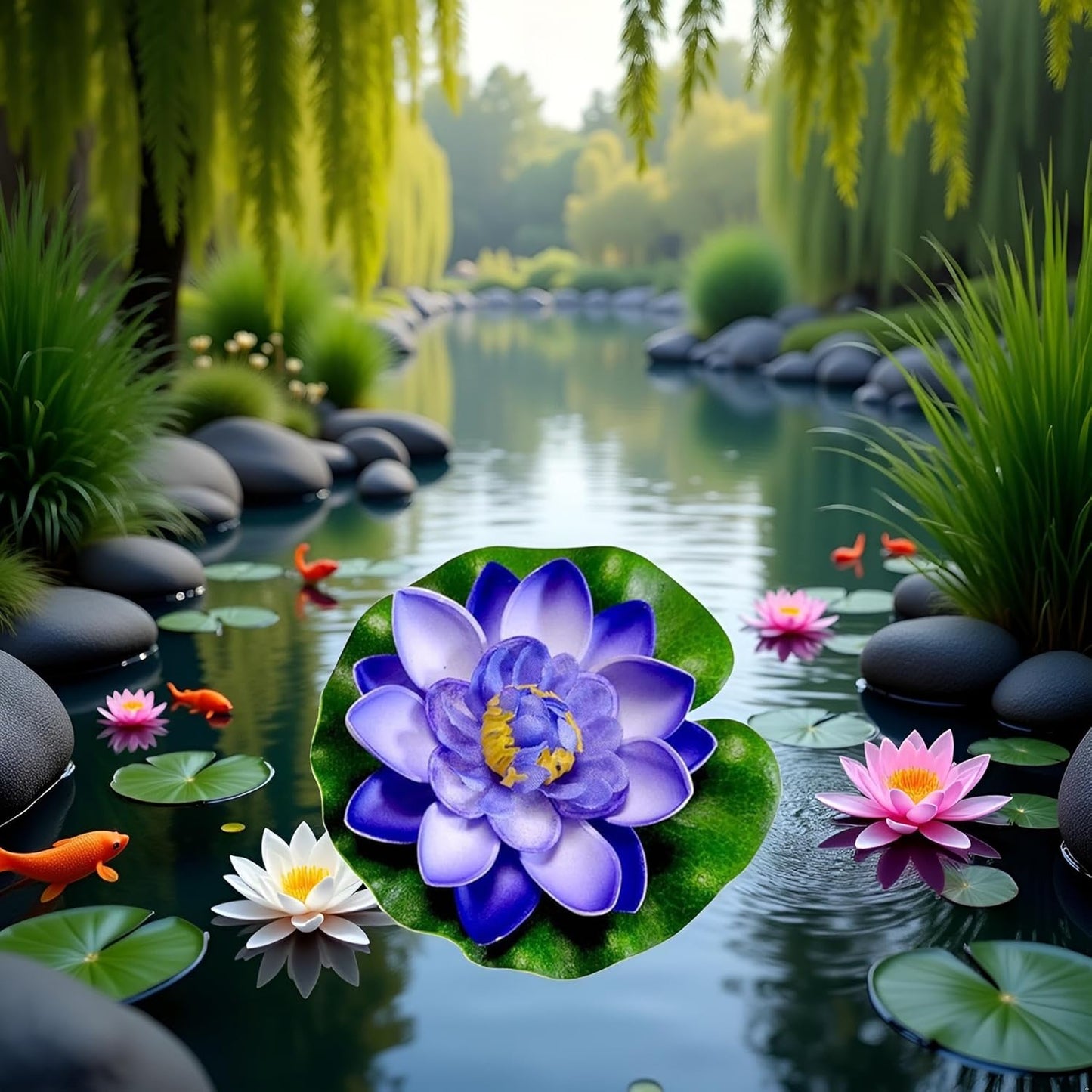 Artificial Floating Foam Lotus Flower with Water Lily Pad,Lifelike Pond Pool Lotus Ornaments,Realistic Ornament for Home Garden Pond Aquarium Decor，Artificial Plants and Flowers (Yellow)