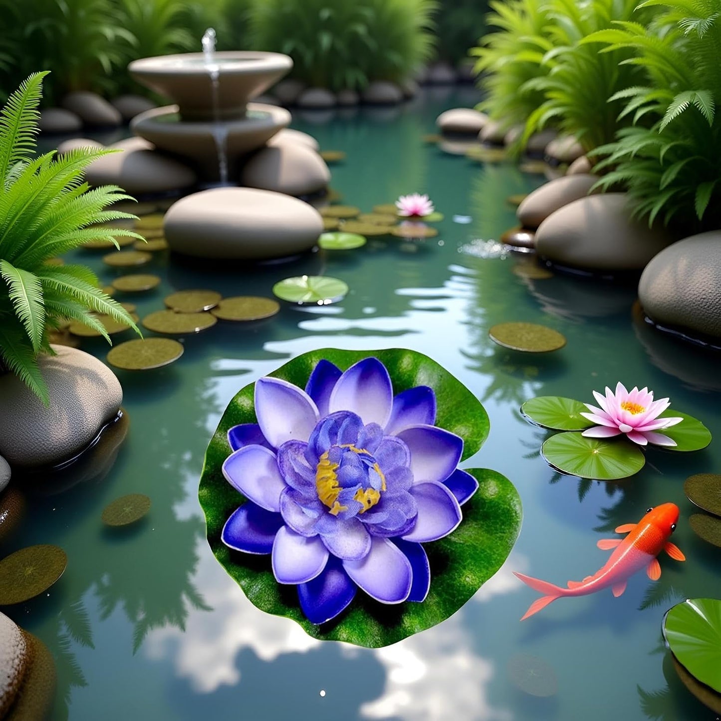 Artificial Floating Foam Lotus Flower with Water Lily Pad,Lifelike Pond Pool Lotus Ornaments,Realistic Ornament for Home Garden Pond Aquarium Decor，Artificial Plants and Flowers (Yellow)