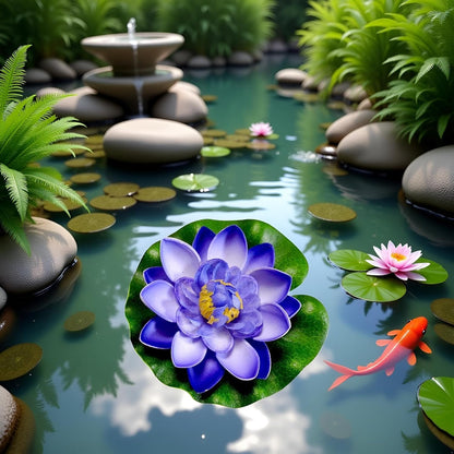 Artificial Floating Foam Lotus Flower with Water Lily Pad,Lifelike Pond Pool Lotus Ornaments,Realistic Ornament for Home Garden Pond Aquarium Decor，Artificial Plants and Flowers (Yellow)