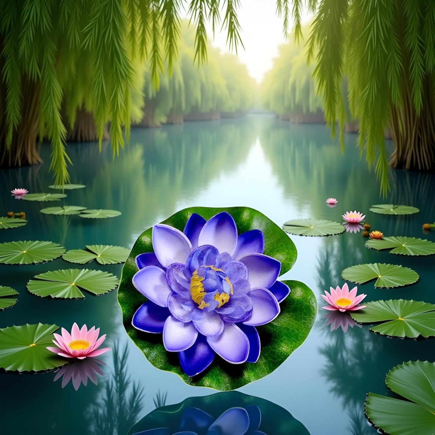 Artificial Floating Foam Lotus Flower with Water Lily Pad,Lifelike Pond Pool Lotus Ornaments,Realistic Ornament for Home Garden Pond Aquarium Decor，Artificial Plants and Flowers (Yellow)