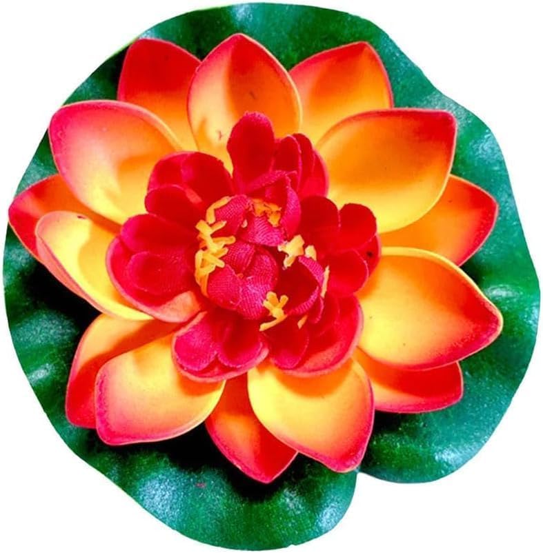 Artificial Floating Foam Lotus Flower with Water Lily Pad,Lifelike Pond Pool Lotus Ornaments,Realistic Ornament for Home Garden Pond Aquarium Decor，Artificial Plants and Flowers (Yellow)