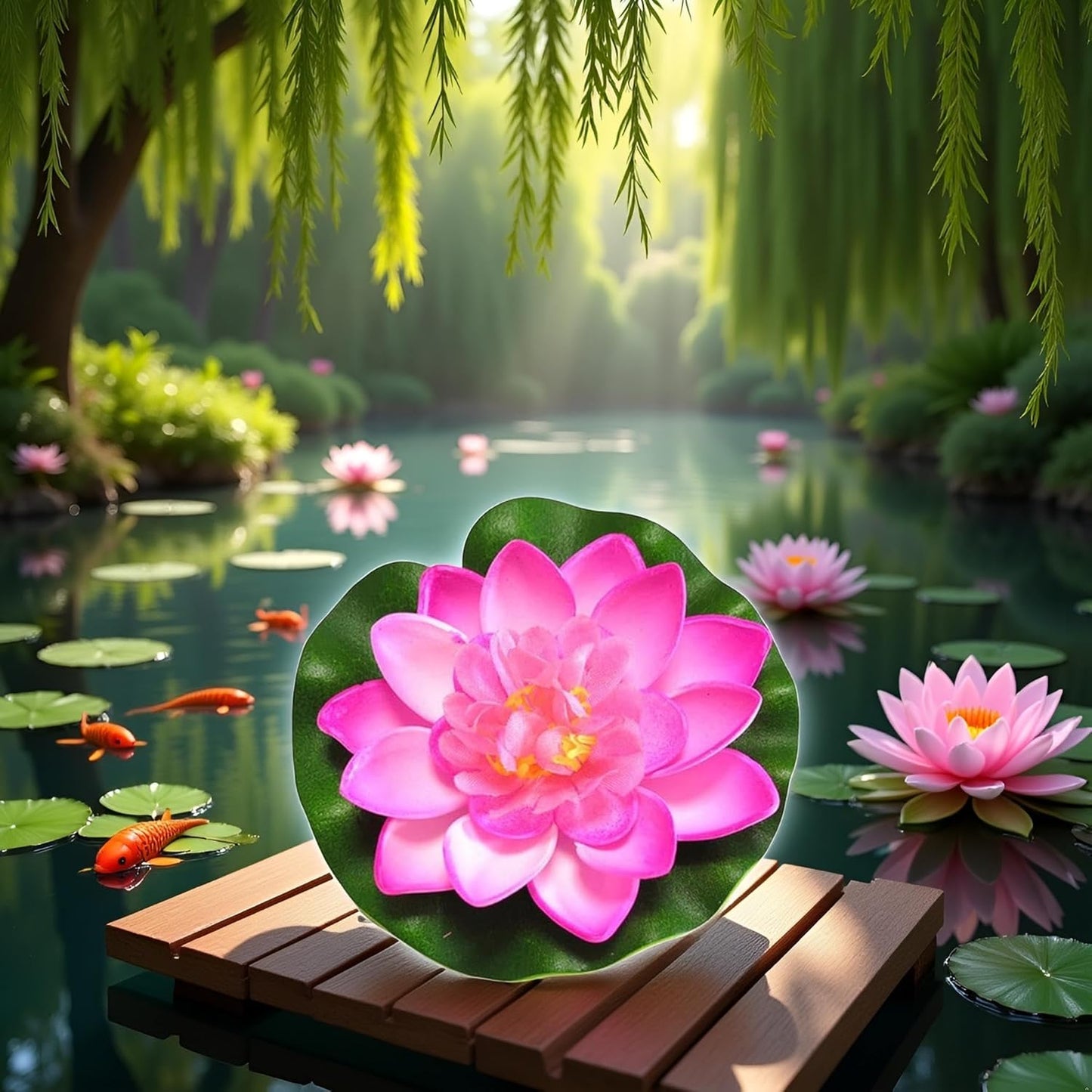 Artificial Floating Foam Lotus Flower with Water Lily Pad,Lifelike Pond Pool Lotus Ornaments,Realistic Ornament for Home Garden Pond Aquarium Decor，Artificial Plants and Flowers (Yellow)