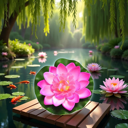 Artificial Floating Foam Lotus Flower with Water Lily Pad,Lifelike Pond Pool Lotus Ornaments,Realistic Ornament for Home Garden Pond Aquarium Decor，Artificial Plants and Flowers (Yellow)