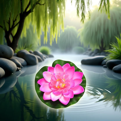 Artificial Floating Foam Lotus Flower with Water Lily Pad,Lifelike Pond Pool Lotus Ornaments,Realistic Ornament for Home Garden Pond Aquarium Decor，Artificial Plants and Flowers (Yellow)