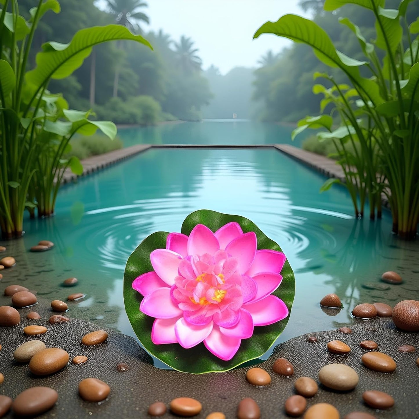 Artificial Floating Foam Lotus Flower with Water Lily Pad,Lifelike Pond Pool Lotus Ornaments,Realistic Ornament for Home Garden Pond Aquarium Decor，Artificial Plants and Flowers (Yellow)