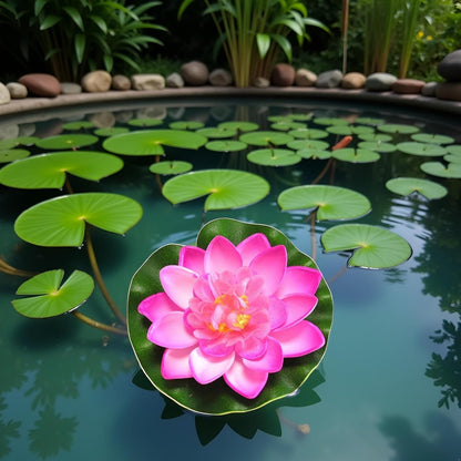 Artificial Floating Foam Lotus Flower with Water Lily Pad,Lifelike Pond Pool Lotus Ornaments,Realistic Ornament for Home Garden Pond Aquarium Decor，Artificial Plants and Flowers (Yellow)