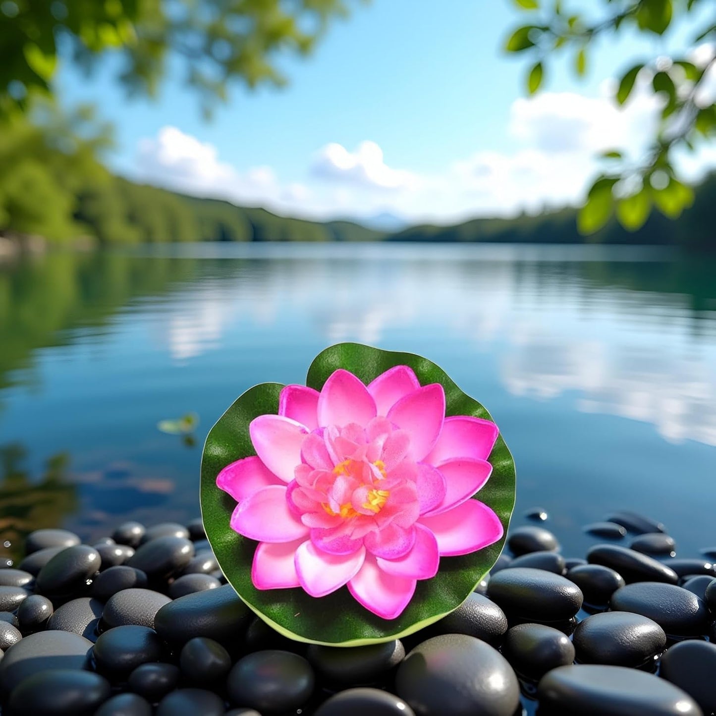 Artificial Floating Foam Lotus Flower with Water Lily Pad,Lifelike Pond Pool Lotus Ornaments,Realistic Ornament for Home Garden Pond Aquarium Decor，Artificial Plants and Flowers (Yellow)