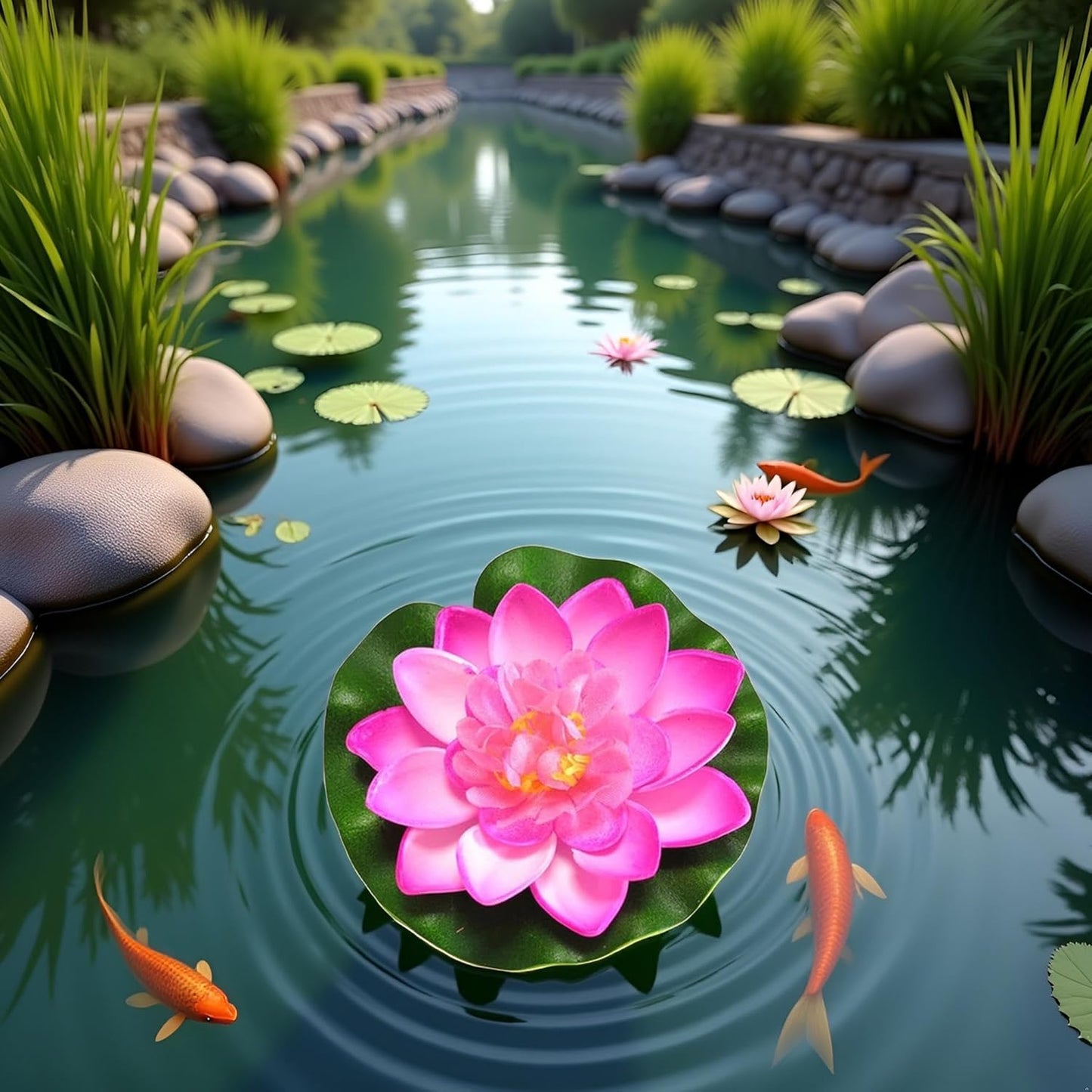 Artificial Floating Foam Lotus Flower with Water Lily Pad,Lifelike Pond Pool Lotus Ornaments,Realistic Ornament for Home Garden Pond Aquarium Decor，Artificial Plants and Flowers (Yellow)