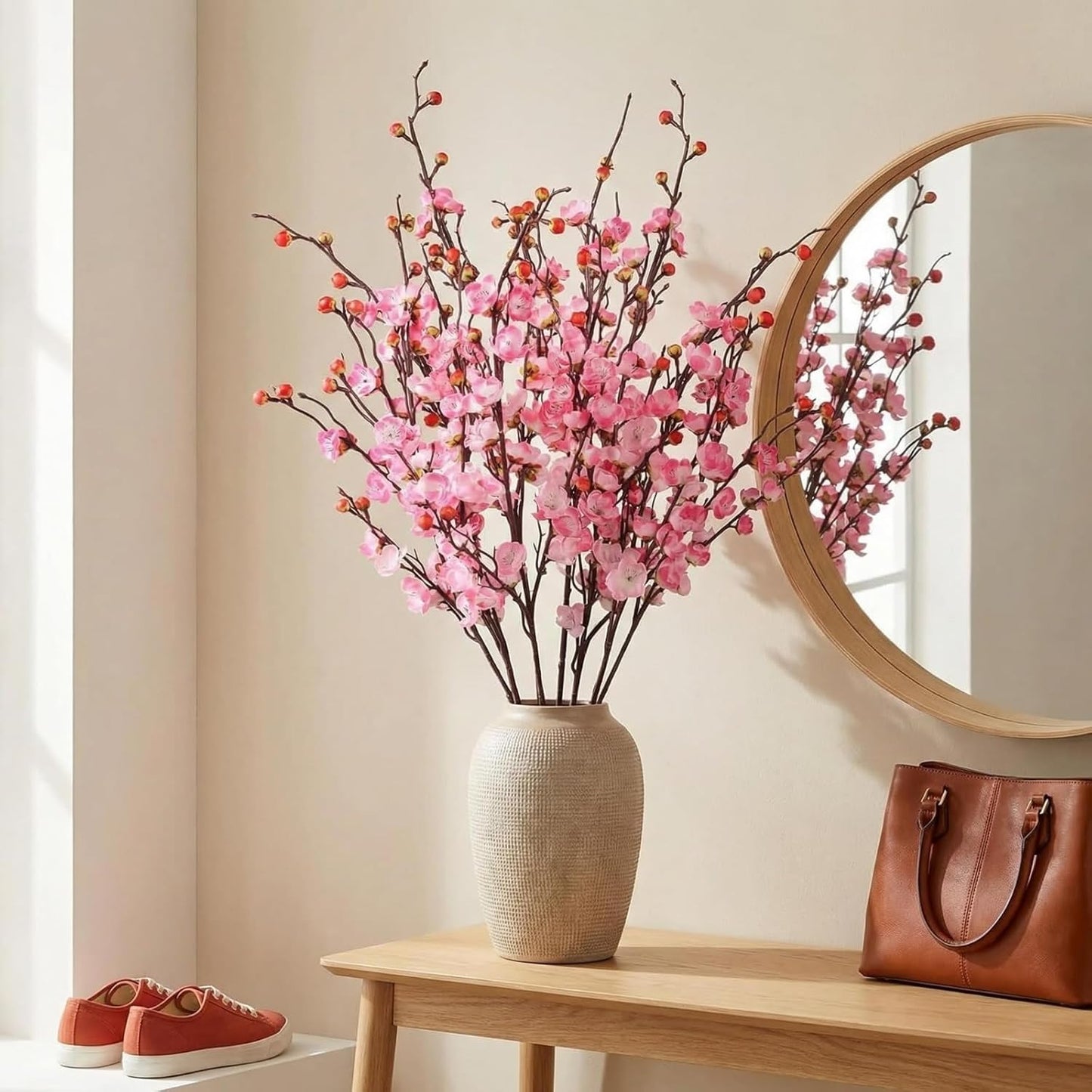 20pcs Red Cherry Blossom Branches 22" Cherry Blossom Decor (red, 22in) | artificial flowers for decoration faux flowers for vase, for Wedding Home Office Bedroom Party Table Centerpieces Decor