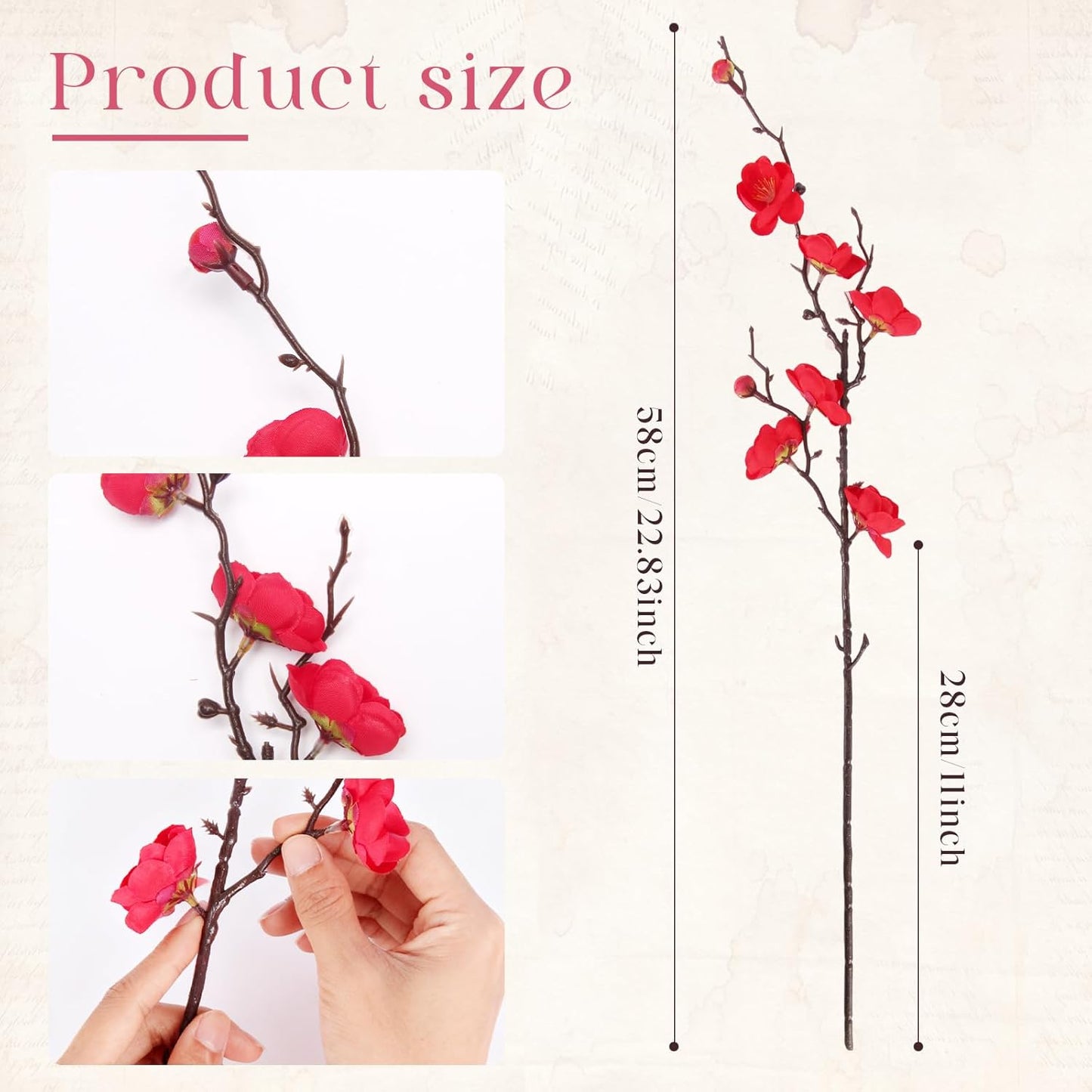 20pcs Red Cherry Blossom Branches 22" Cherry Blossom Decor (red, 22in) | artificial flowers for decoration faux flowers for vase, for Wedding Home Office Bedroom Party Table Centerpieces Decor