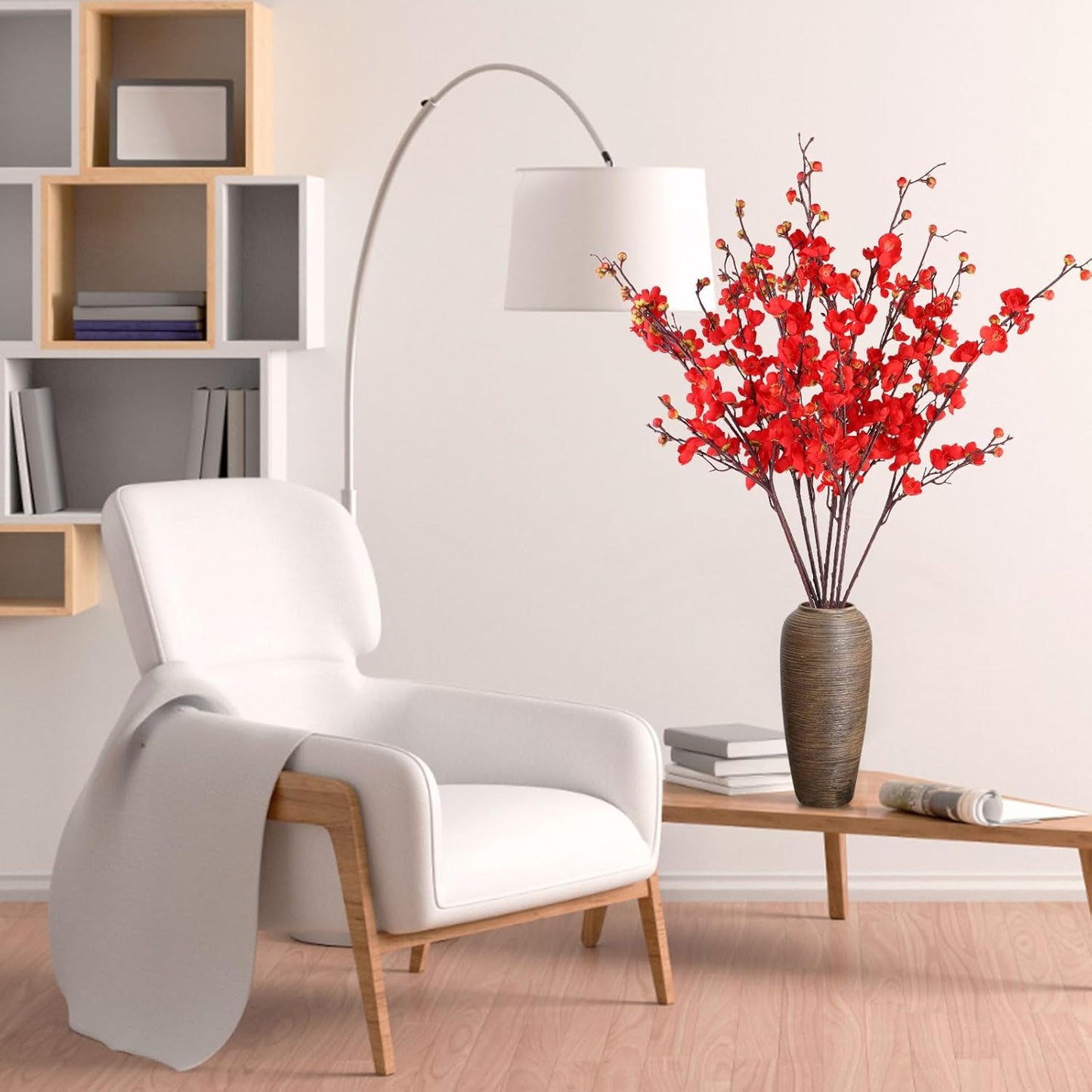 20pcs Red Cherry Blossom Branches 22" Cherry Blossom Decor (red, 22in) | artificial flowers for decoration faux flowers for vase, for Wedding Home Office Bedroom Party Table Centerpieces Decor
