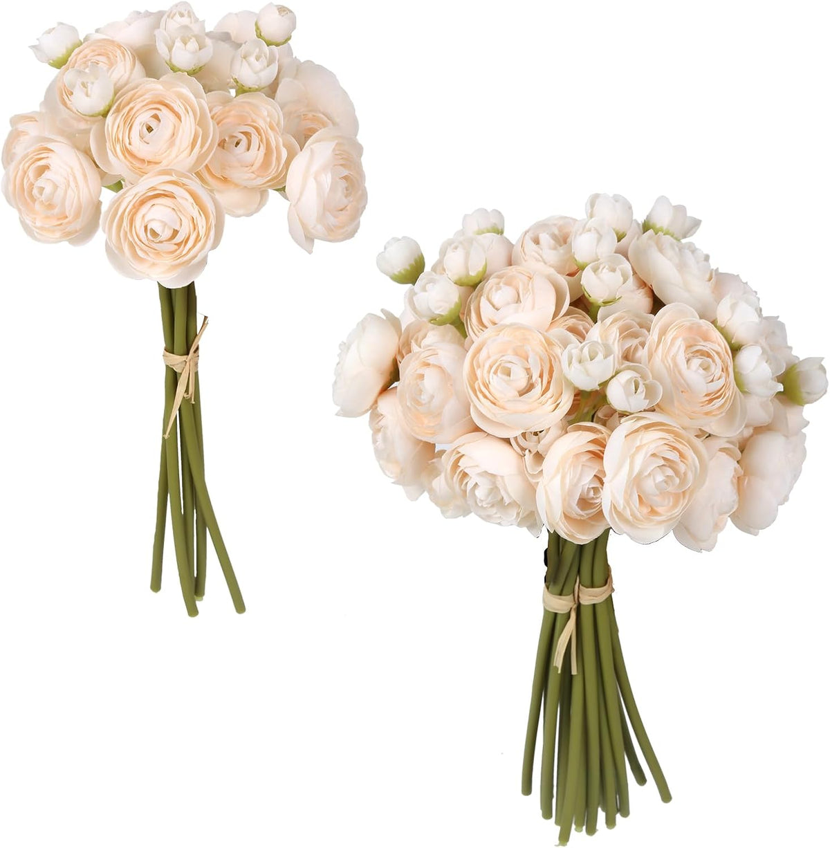 Ranunculus Artificial Flowers 2 Bouquets Mini Cream Fake Flowers 12PCS Small Faux Ranunculus Decorative Flowers for DIY Wedding Bouquet Bridal Shower Filler Flowers Decorations (Cream)
