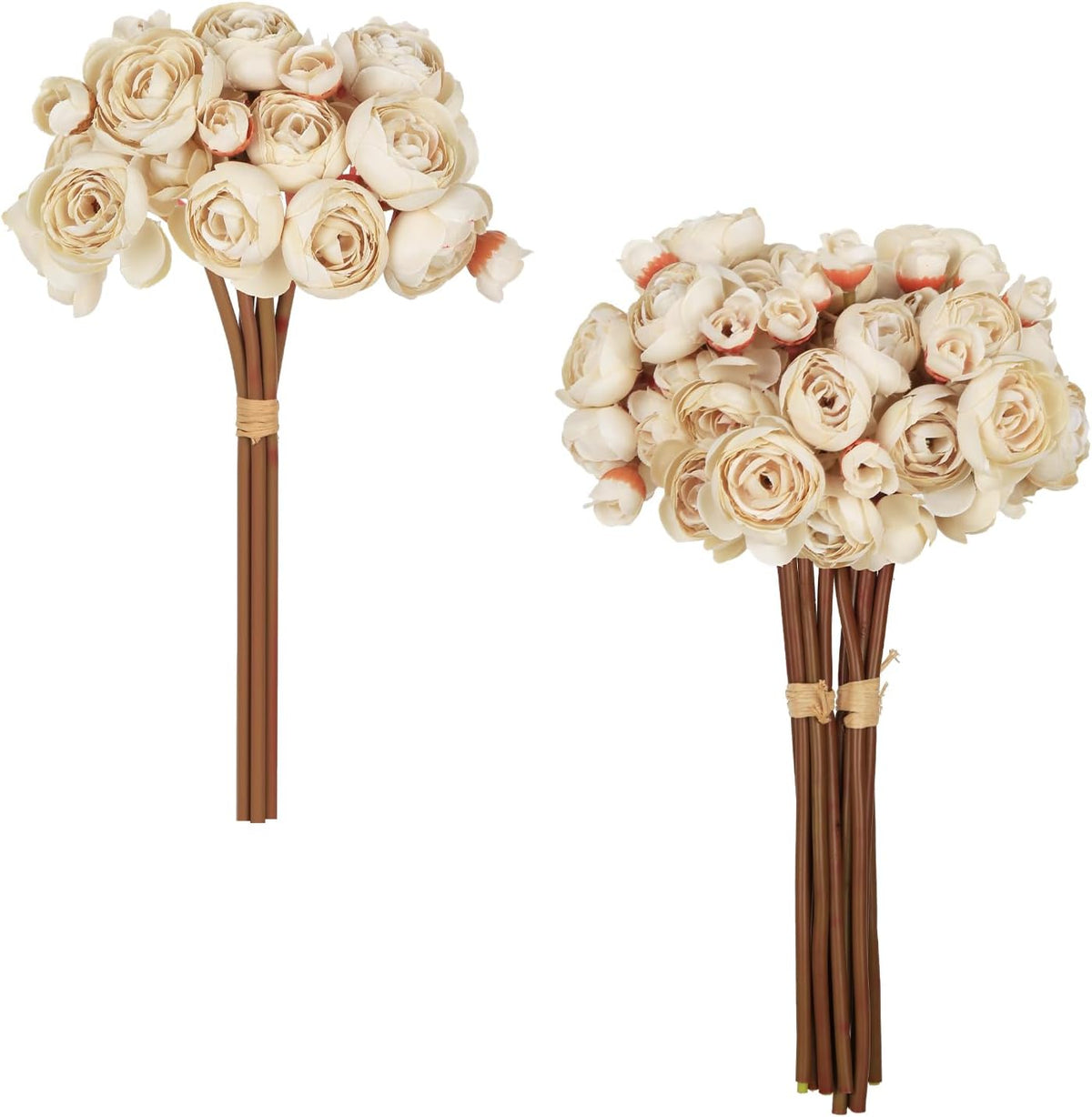 Ranunculus Artificial Flowers 2 Bouquets Mini Cream Fake Flowers 12PCS Small Faux Ranunculus Decorative Flowers for DIY Wedding Bouquet Bridal Shower Filler Flowers Decorations (Cream)