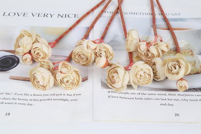 Ranunculus Artificial Flowers 2 Bouquets Mini Cream Fake Flowers 12PCS Small Faux Ranunculus Decorative Flowers for DIY Wedding Bouquet Bridal Shower Filler Flowers Decorations (Cream)
