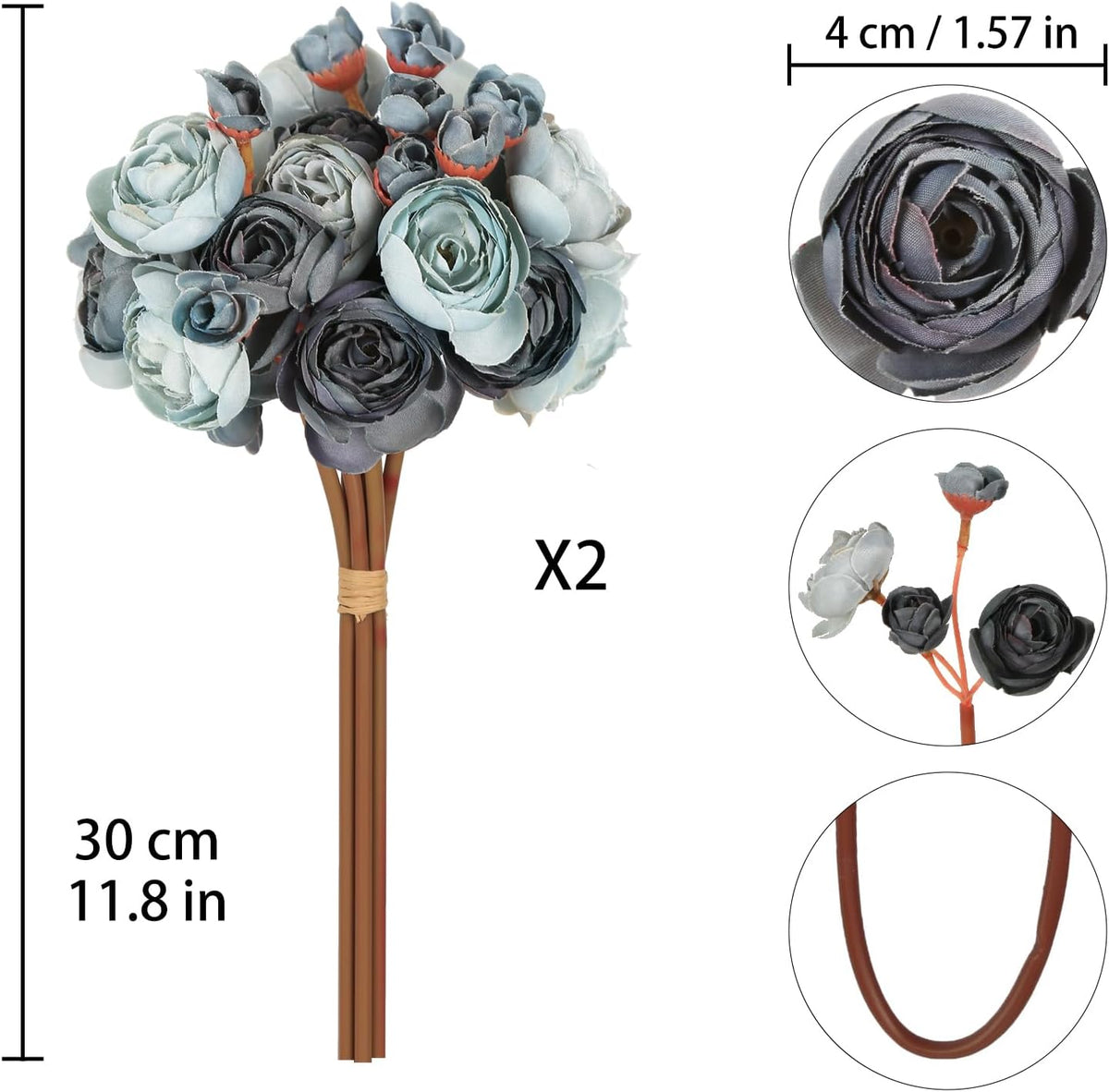 Ranunculus Artificial Flowers 2 Bouquets Mini Cream Fake Flowers 12PCS Small Faux Ranunculus Decorative Flowers for DIY Wedding Bouquet Bridal Shower Filler Flowers Decorations (Cream)