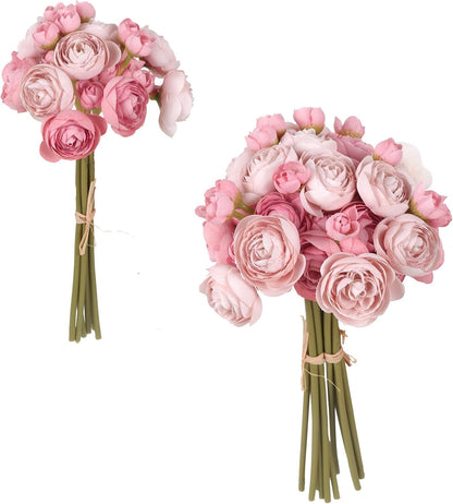 Ranunculus Artificial Flowers 2 Bouquets Mini Cream Fake Flowers 12PCS Small Faux Ranunculus Decorative Flowers for DIY Wedding Bouquet Bridal Shower Filler Flowers Decorations (Cream)