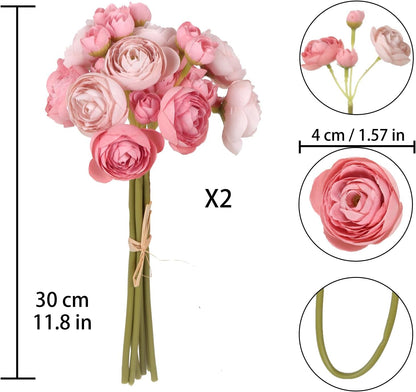 Ranunculus Artificial Flowers 2 Bouquets Mini Cream Fake Flowers 12PCS Small Faux Ranunculus Decorative Flowers for DIY Wedding Bouquet Bridal Shower Filler Flowers Decorations (Cream)