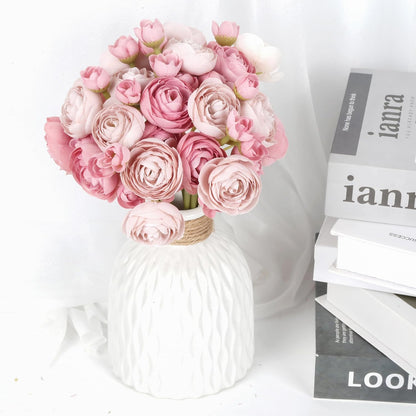Ranunculus Artificial Flowers 2 Bouquets Mini Cream Fake Flowers 12PCS Small Faux Ranunculus Decorative Flowers for DIY Wedding Bouquet Bridal Shower Filler Flowers Decorations (Cream)