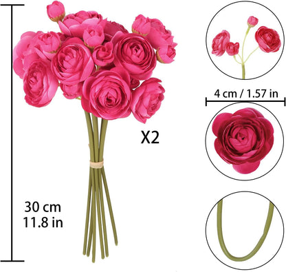 Ranunculus Artificial Flowers 2 Bouquets Mini Cream Fake Flowers 12PCS Small Faux Ranunculus Decorative Flowers for DIY Wedding Bouquet Bridal Shower Filler Flowers Decorations (Cream)