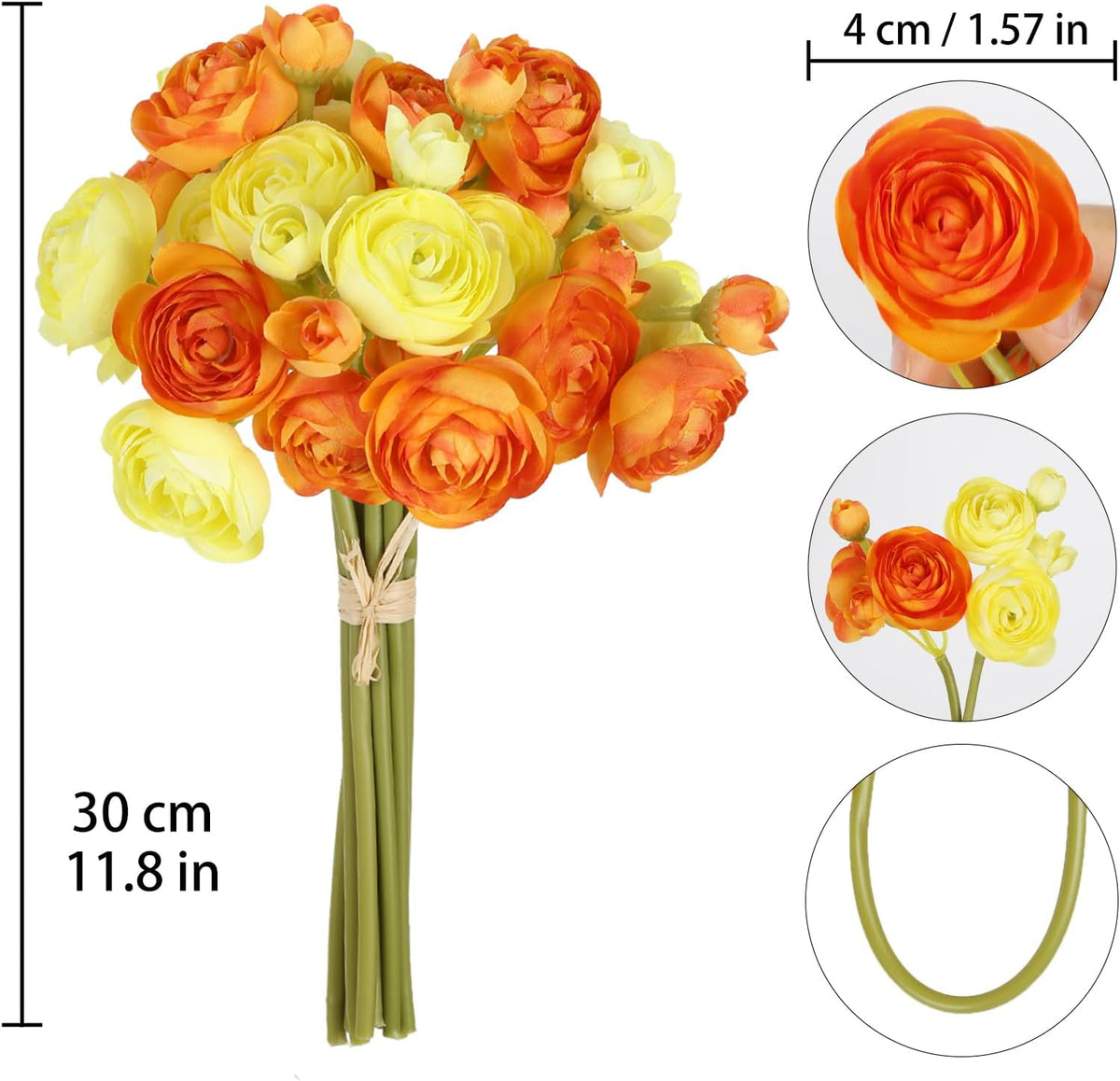 Ranunculus Artificial Flowers 2 Bouquets Mini Cream Fake Flowers 12PCS Small Faux Ranunculus Decorative Flowers for DIY Wedding Bouquet Bridal Shower Filler Flowers Decorations (Cream)