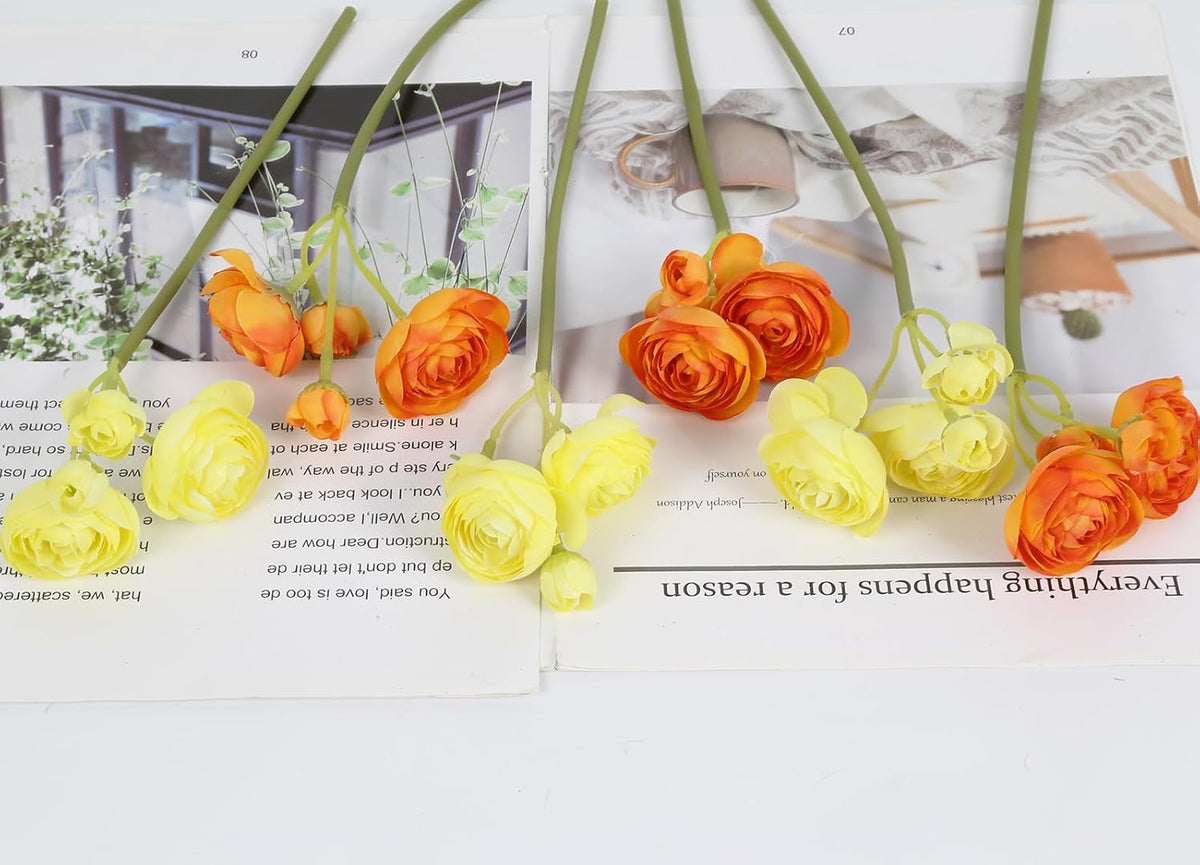 Ranunculus Artificial Flowers 2 Bouquets Mini Cream Fake Flowers 12PCS Small Faux Ranunculus Decorative Flowers for DIY Wedding Bouquet Bridal Shower Filler Flowers Decorations (Cream)