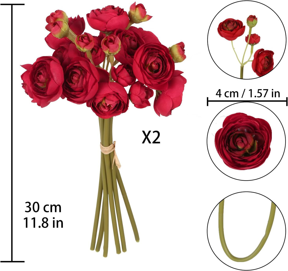 Ranunculus Artificial Flowers 2 Bouquets Mini Cream Fake Flowers 12PCS Small Faux Ranunculus Decorative Flowers for DIY Wedding Bouquet Bridal Shower Filler Flowers Decorations (Cream)