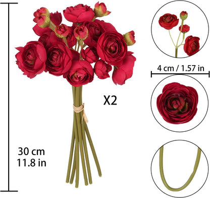 Ranunculus Artificial Flowers 2 Bouquets Mini Cream Fake Flowers 12PCS Small Faux Ranunculus Decorative Flowers for DIY Wedding Bouquet Bridal Shower Filler Flowers Decorations (Cream)