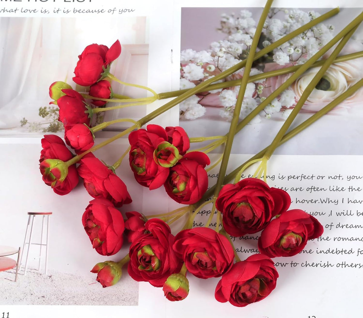 Ranunculus Artificial Flowers 2 Bouquets Mini Cream Fake Flowers 12PCS Small Faux Ranunculus Decorative Flowers for DIY Wedding Bouquet Bridal Shower Filler Flowers Decorations (Cream)