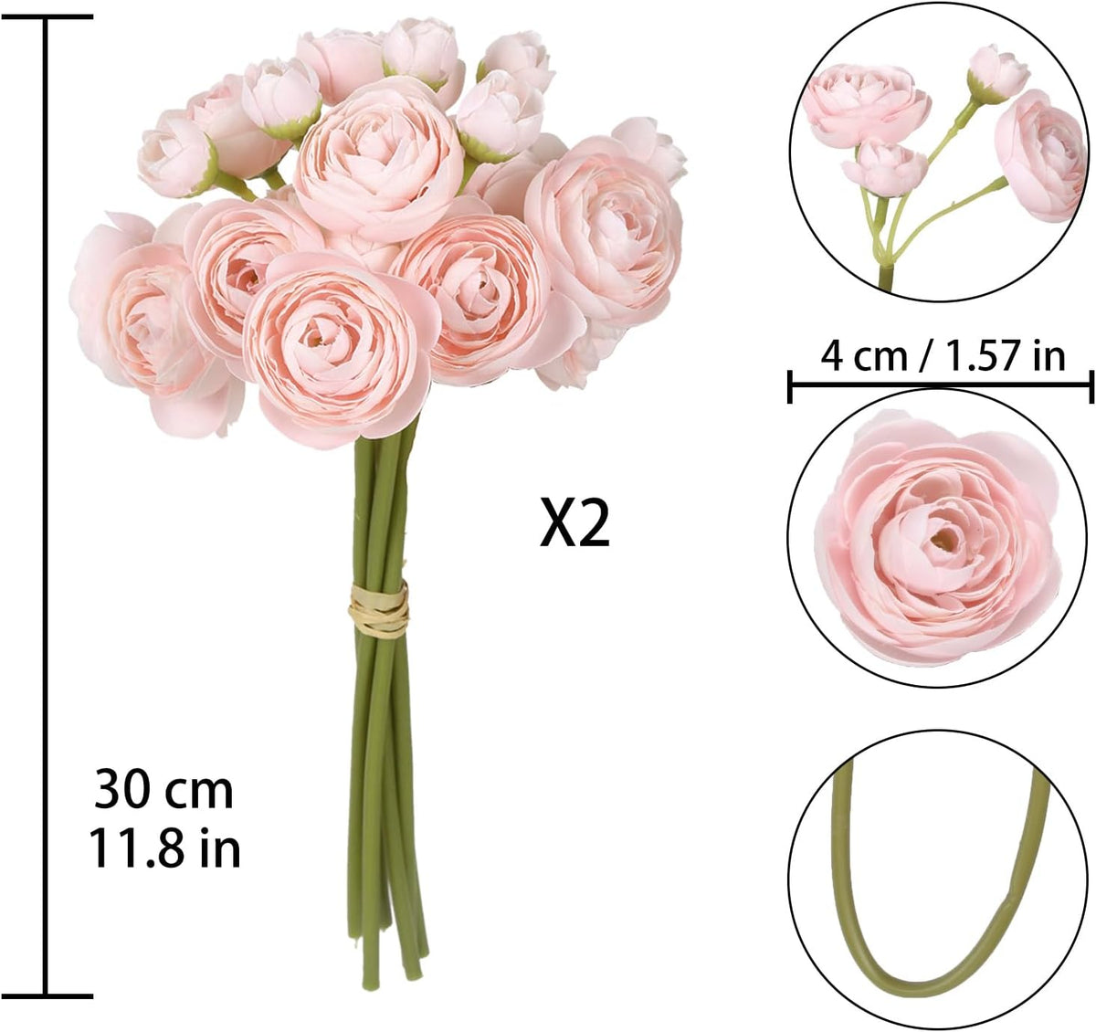Ranunculus Artificial Flowers 2 Bouquets Mini Cream Fake Flowers 12PCS Small Faux Ranunculus Decorative Flowers for DIY Wedding Bouquet Bridal Shower Filler Flowers Decorations (Cream)