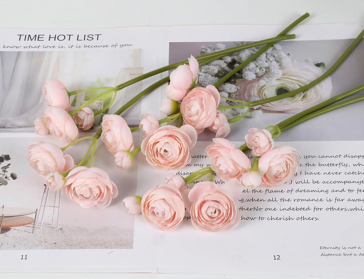 Ranunculus Artificial Flowers 2 Bouquets Mini Cream Fake Flowers 12PCS Small Faux Ranunculus Decorative Flowers for DIY Wedding Bouquet Bridal Shower Filler Flowers Decorations (Cream)