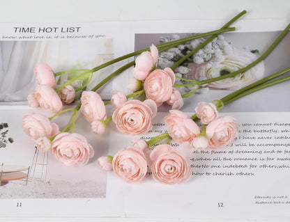 Ranunculus Artificial Flowers 2 Bouquets Mini Cream Fake Flowers 12PCS Small Faux Ranunculus Decorative Flowers for DIY Wedding Bouquet Bridal Shower Filler Flowers Decorations (Cream)