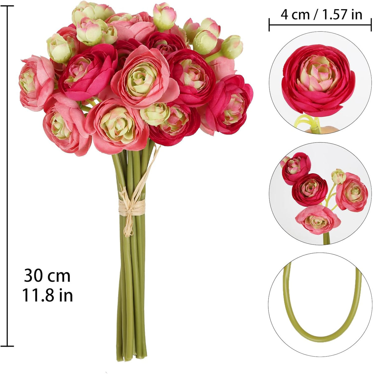 Ranunculus Artificial Flowers 2 Bouquets Mini Cream Fake Flowers 12PCS Small Faux Ranunculus Decorative Flowers for DIY Wedding Bouquet Bridal Shower Filler Flowers Decorations (Cream)