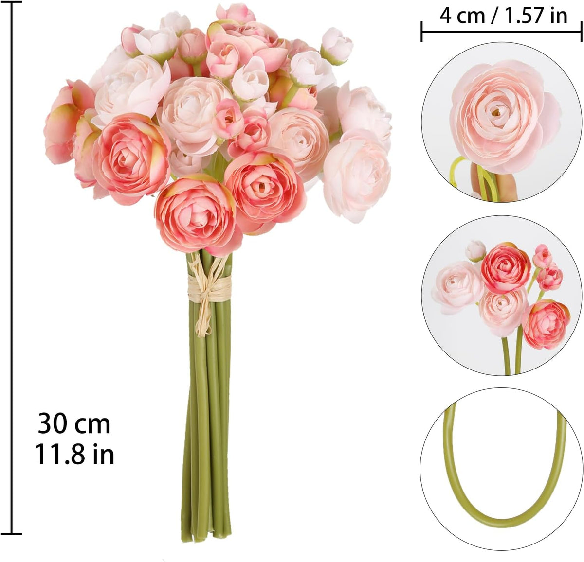Ranunculus Artificial Flowers 2 Bouquets Mini Cream Fake Flowers 12PCS Small Faux Ranunculus Decorative Flowers for DIY Wedding Bouquet Bridal Shower Filler Flowers Decorations (Cream)