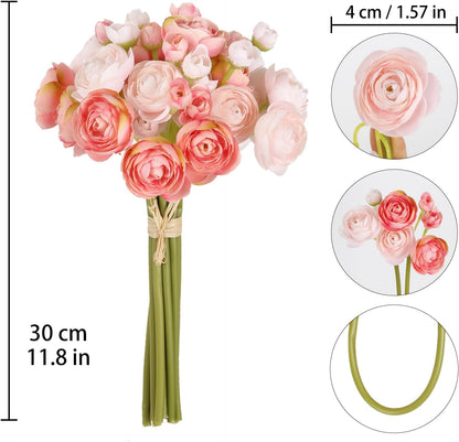 Ranunculus Artificial Flowers 2 Bouquets Mini Cream Fake Flowers 12PCS Small Faux Ranunculus Decorative Flowers for DIY Wedding Bouquet Bridal Shower Filler Flowers Decorations (Cream)