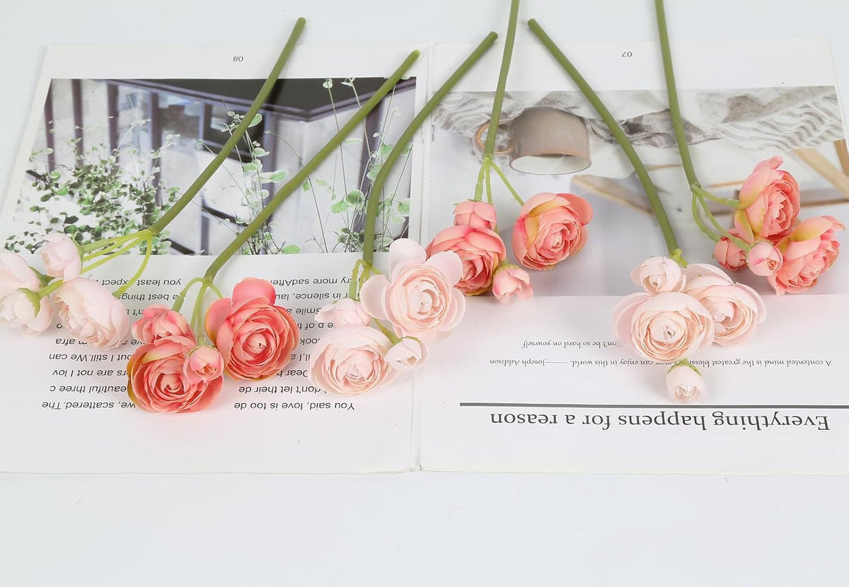Ranunculus Artificial Flowers 2 Bouquets Mini Cream Fake Flowers 12PCS Small Faux Ranunculus Decorative Flowers for DIY Wedding Bouquet Bridal Shower Filler Flowers Decorations (Cream)