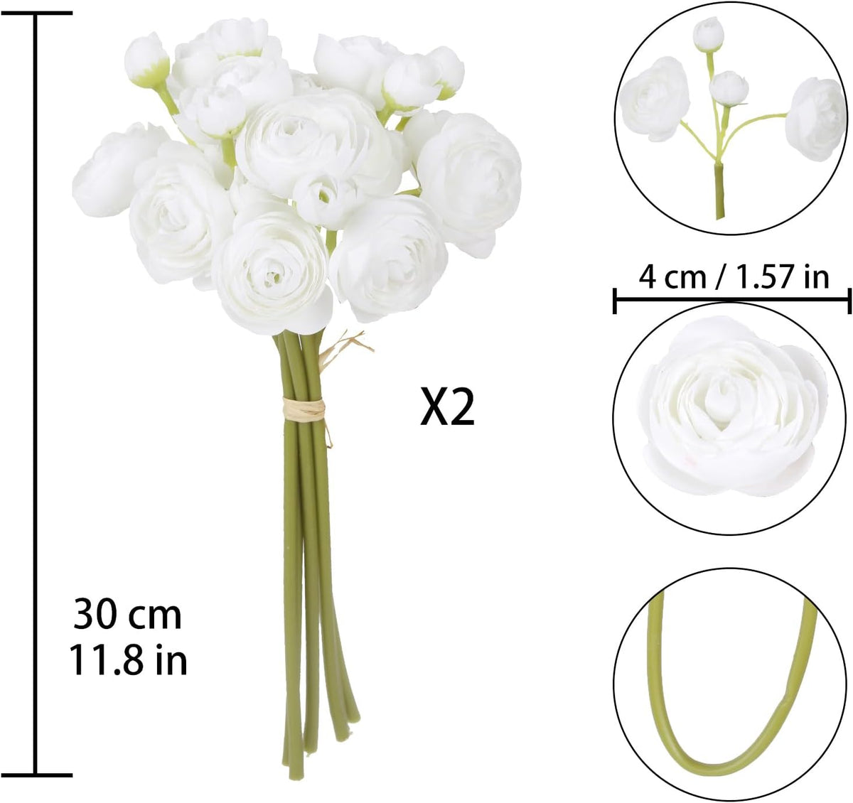 Ranunculus Artificial Flowers 2 Bouquets Mini Cream Fake Flowers 12PCS Small Faux Ranunculus Decorative Flowers for DIY Wedding Bouquet Bridal Shower Filler Flowers Decorations (Cream)